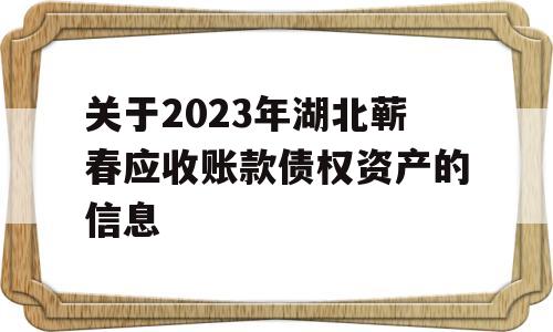 关于2023年湖北蕲春应收账款债权资产的信息