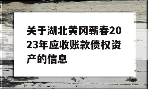 关于湖北黄冈蕲春2023年应收账款债权资产的信息