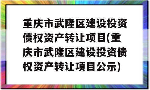 重庆市武隆区建设投资债权资产转让项目(重庆市武隆区建设投资债权资产转让项目公示)