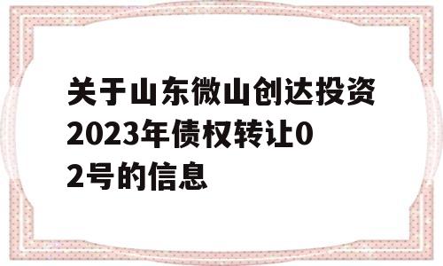 关于山东微山创达投资2023年债权转让02号的信息