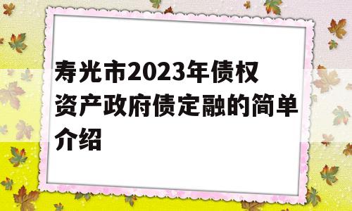 寿光市2023年债权资产政府债定融的简单介绍