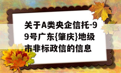 关于A类央企信托-99号广东{肇庆}地级市非标政信的信息