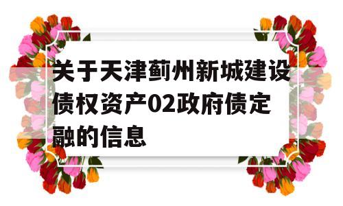 关于天津蓟州新城建设债权资产02政府债定融的信息