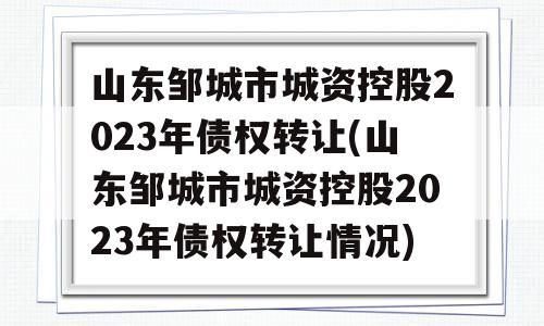 山东邹城市城资控股2023年债权转让(山东邹城市城资控股2023年债权转让情况)