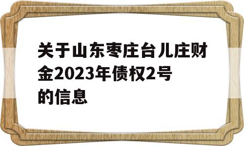 关于山东枣庄台儿庄财金2023年债权2号的信息