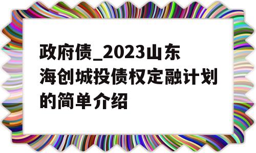 政府债_2023山东海创城投债权定融计划的简单介绍