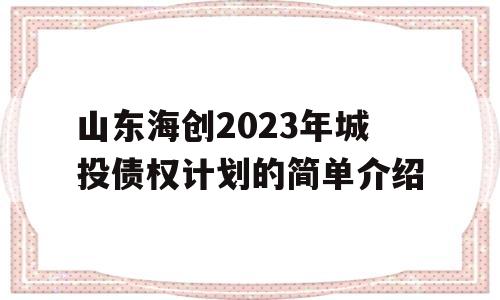 山东海创2023年城投债权计划的简单介绍