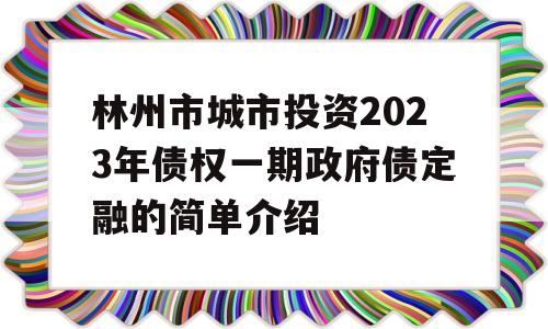 林州市城市投资2023年债权一期政府债定融的简单介绍