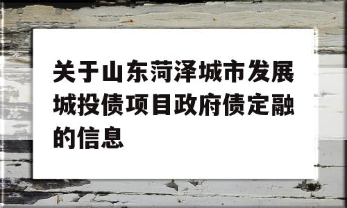 关于山东菏泽城市发展城投债项目政府债定融的信息