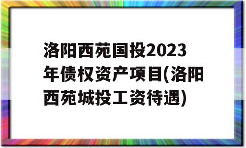 洛阳西苑国投2023年债权资产项目(洛阳西苑城投工资待遇)