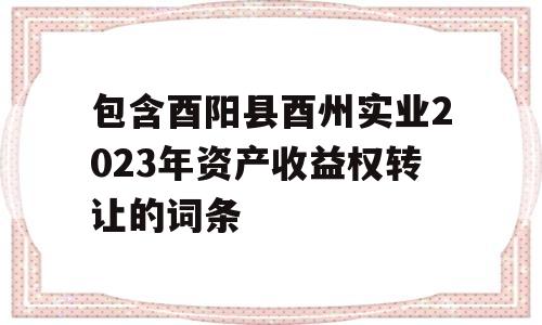 包含酉阳县酉州实业2023年资产收益权转让的词条