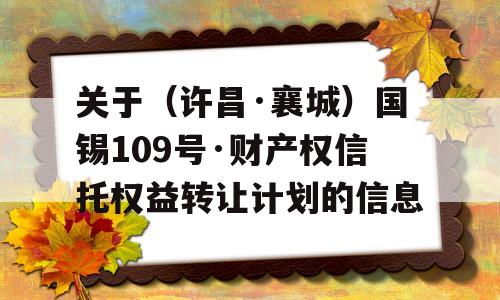 关于（许昌·襄城）国锡109号·财产权信托权益转让计划的信息