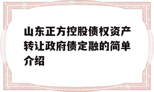 山东正方控股债权资产转让政府债定融的简单介绍