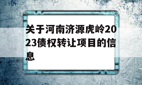 关于河南济源虎岭2023债权转让项目的信息