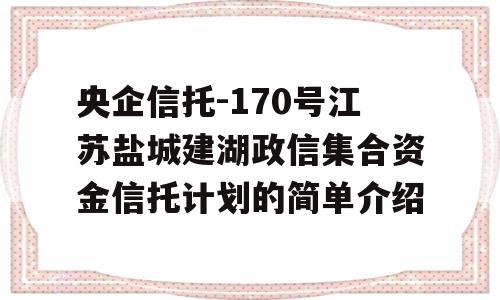 央企信托-170号江苏盐城建湖政信集合资金信托计划的简单介绍