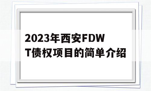 2023年西安FDWT债权项目的简单介绍