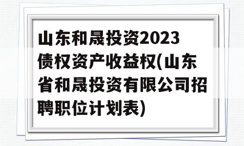 山东和晟投资2023债权资产收益权(山东省和晟投资有限公司招聘职位计划表)