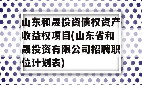 山东和晟投资债权资产收益权项目(山东省和晟投资有限公司招聘职位计划表)