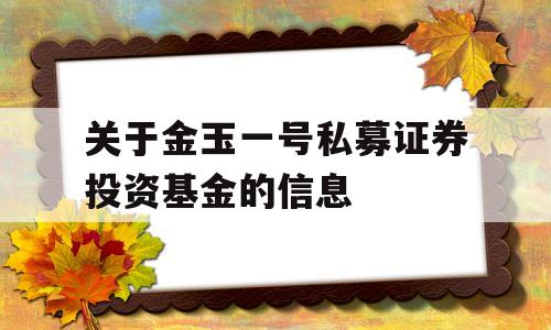 关于金玉一号私募证券投资基金的信息