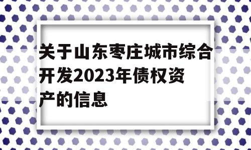 关于山东枣庄城市综合开发2023年债权资产的信息