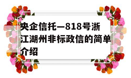 央企信托—818号浙江湖州非标政信的简单介绍