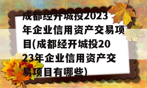 成都经开城投2023年企业信用资产交易项目(成都经开城投2023年企业信用资产交易项目有哪些)