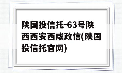 陕国投信托-63号陕西西安西咸政信(陕国投信托官网)