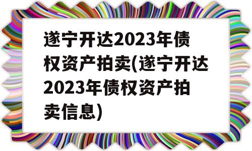 遂宁开达2023年债权资产拍卖(遂宁开达2023年债权资产拍卖信息)