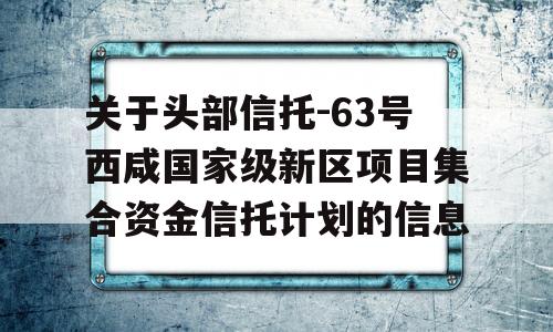 关于头部信托-63号西咸国家级新区项目集合资金信托计划的信息