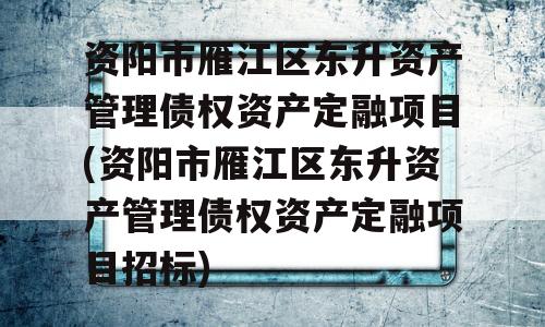 资阳市雁江区东升资产管理债权资产定融项目(资阳市雁江区东升资产管理债权资产定融项目招标)