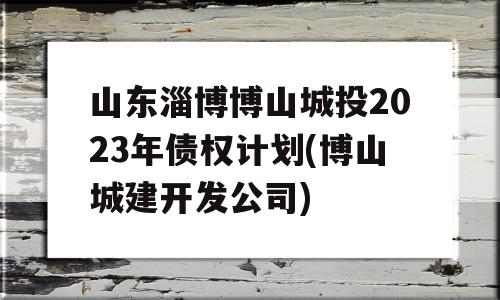 山东淄博博山城投2023年债权计划(博山城建开发公司)