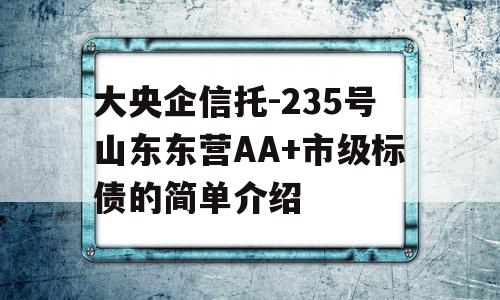 大央企信托-235号山东东营AA+市级标债的简单介绍