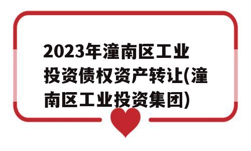 2023年潼南区工业投资债权资产转让(潼南区工业投资集团)