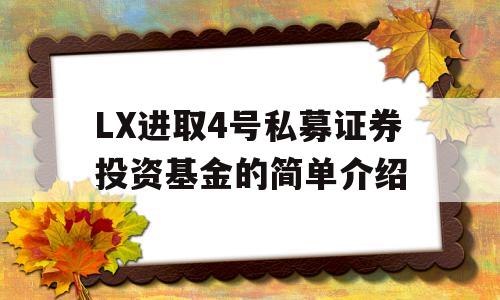 LX进取4号私募证券投资基金的简单介绍