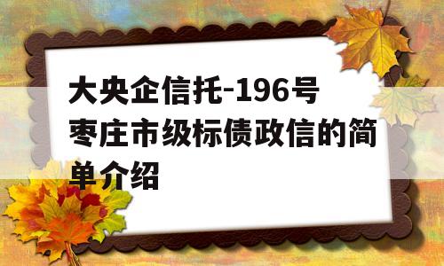 大央企信托-196号枣庄市级标债政信的简单介绍