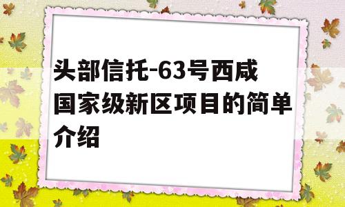 头部信托-63号西咸国家级新区项目的简单介绍