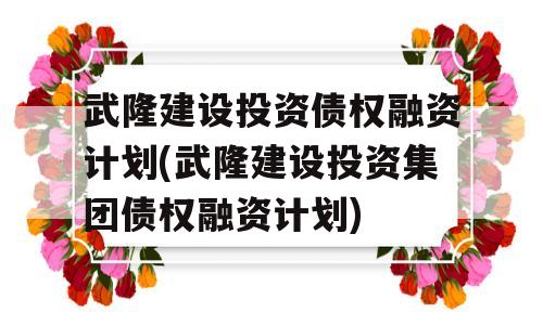 武隆建设投资债权融资计划(武隆建设投资集团债权融资计划)