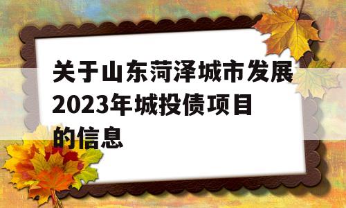 关于山东菏泽城市发展2023年城投债项目的信息