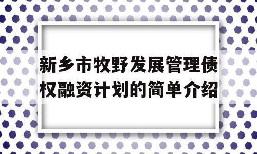 新乡市牧野发展管理债权融资计划的简单介绍