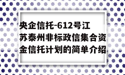 央企信托-612号江苏泰州非标政信集合资金信托计划的简单介绍