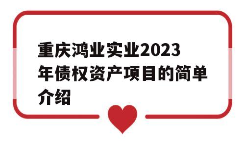 重庆鸿业实业2023年债权资产项目的简单介绍