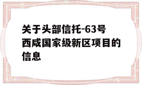 关于头部信托-63号西咸国家级新区项目的信息