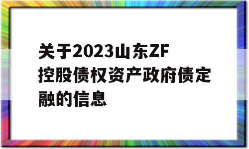 关于2023山东ZF控股债权资产政府债定融的信息