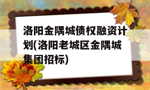 洛阳金隅城债权融资计划(洛阳老城区金隅城集团招标)