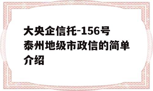 大央企信托-156号泰州地级市政信的简单介绍