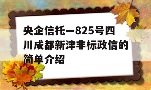 央企信托—825号四川成都新津非标政信的简单介绍