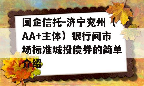 国企信托-济宁兖州（AA+主体）银行间市场标准城投债券的简单介绍