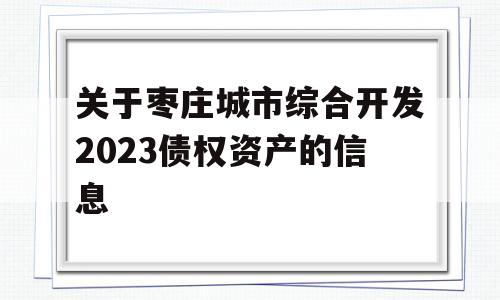 关于枣庄城市综合开发2023债权资产的信息