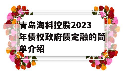 青岛海科控股2023年债权政府债定融的简单介绍