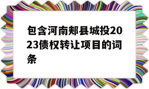 包含河南郏县城投2023债权转让项目的词条